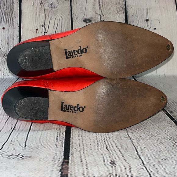 Vintage Laredo Western Red Leather Cowboy Boots With Tassels Size 9 - Picture 7 of 17
